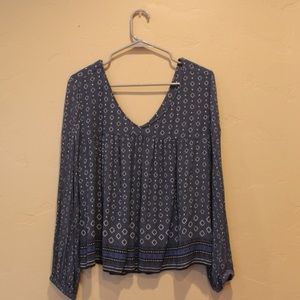 Blue Patterned Flowy Top